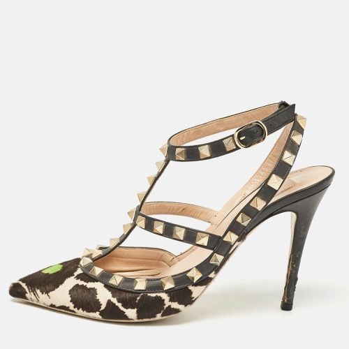 Calf Hair and Leather Rockstud Ankle Strap Pumps Size 37.5 - Valentino - Modalova