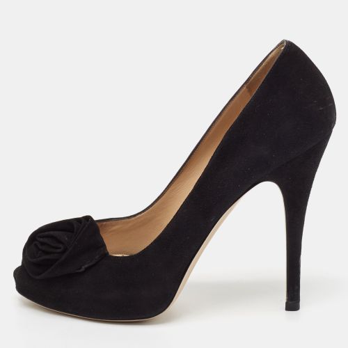 Suede Rose Peep Toe Pumps Size 39 - Valentino - Modalova