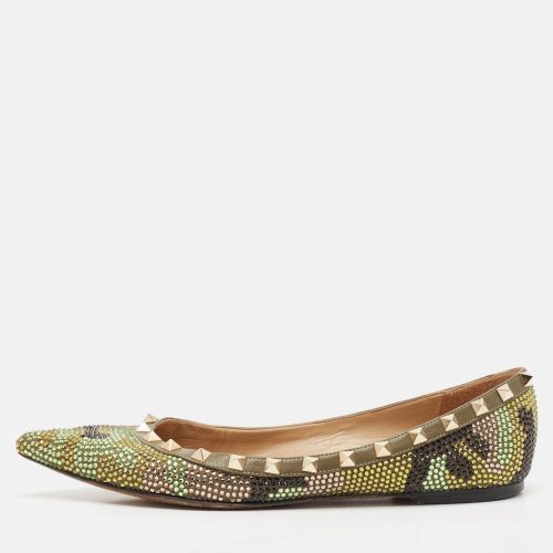 Leather Crystal Embellished Rockstud Ballet Flats Size 39.5 - Valentino - Modalova