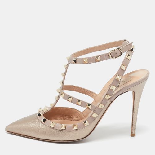 Rose Gold Leather Rockstud Caged Pumps Size 40 - Valentino - Modalova