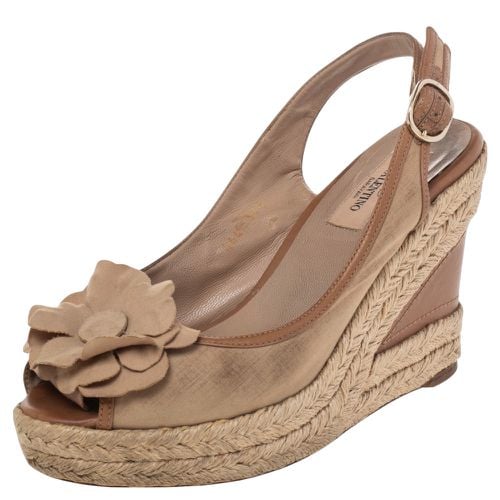 Fabric And Leather Flower Platform Espadrille Wedge Slingback Sandals Size 37.5 - Valentino - Modalova