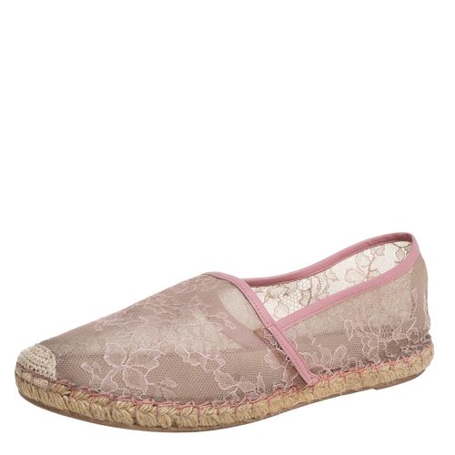 Beige/ Leather And Lace Espadrilles Flats Size 40 - Valentino - Modalova