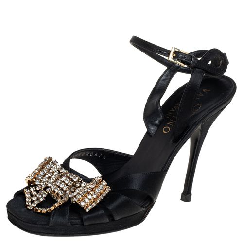 Satin Bow Crystal Embellished Ankle strap Sandals Size 37 - Valentino - Modalova