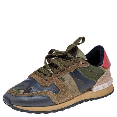 Camouflage Suede And Leather Rockrunner Sneakers Size 36 - Valentino - Modalova