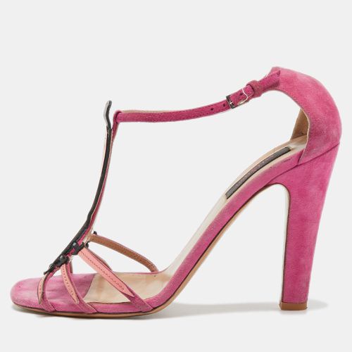 Suede and Patent Leather Love Blade T-Strap Sandals Size 38 - Valentino - Modalova