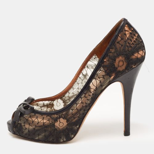 Lace and Leather Bow Peep Toe Pumps Size 39 - Valentino - Modalova