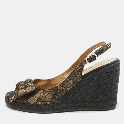 Black/ Lace and Mesh Wedge Espadrille Sandals Size 39.5 - Valentino - Modalova