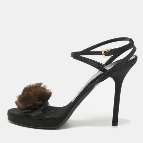 Satin Fur Bow Ankle Strap Sandals Size 38 - Valentino - Modalova