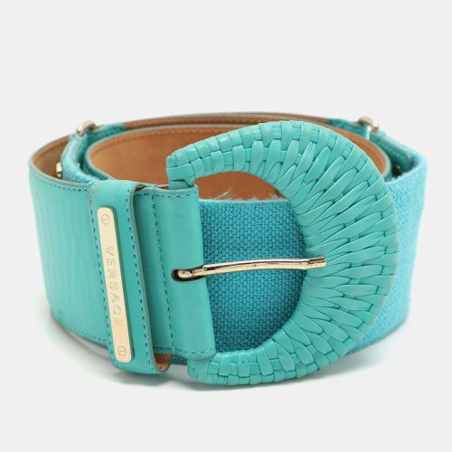 Turquoise Leather and Stretch Fabric Waist Belt 85CM - Versace - Modalova