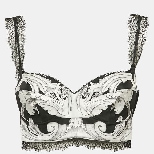 White Baroque Print Silk Bralette Top M - Versace - Modalova