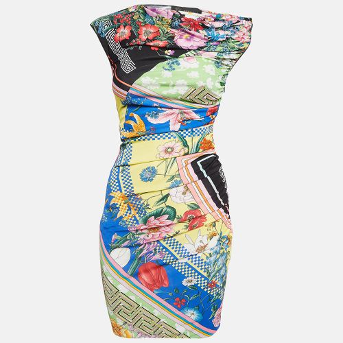 Floral Print Jersey Ruched Bodycon Dress S - Versace - Modalova