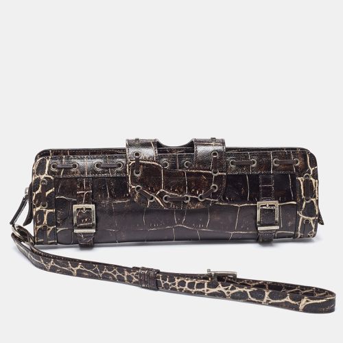 Croc Embossed Leather Wristlet Clutch - Versace - Modalova