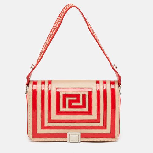 Beige Patent and Leather Graphic Flap Shoulder Bag - Versace - Modalova