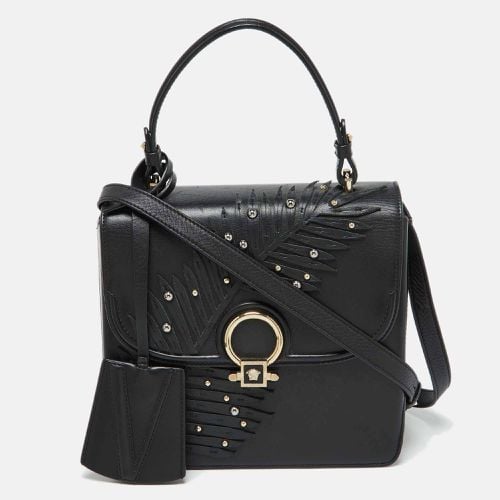 Leather Applique Studded Flap Top Handle Bag - Versace - Modalova