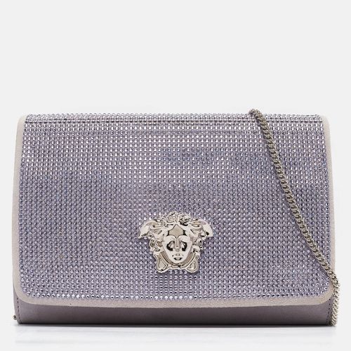 Lavender Suede Crystal Embellished Palazzo Medusa Chain Clutch - Versace - Modalova