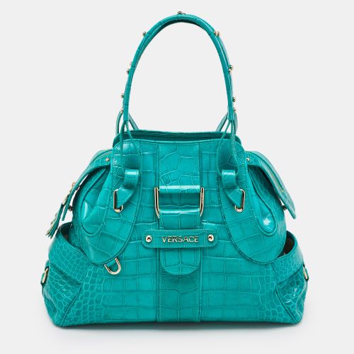 Croc Embossed Leather Satchel - Versace - Modalova