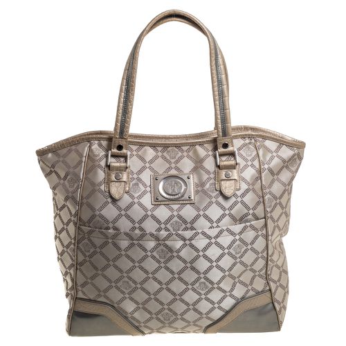 Monogram Fabric and Croc Embossed Leather Tote - Versace - Modalova