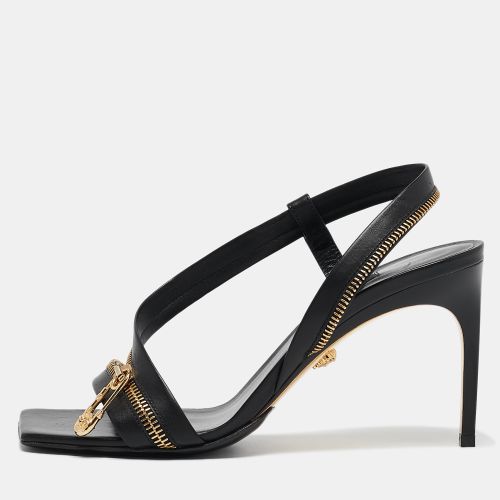 Leather Safety Pin Zip Ankle Strap Sandals Size 37.5 - Versace - Modalova