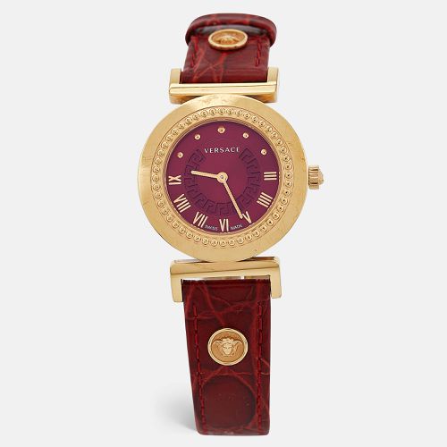 Gold Plated Stainless Steel Embossed Leather Vanity P5Q Women's Wristwatch 35 mm - Versace - Modalova