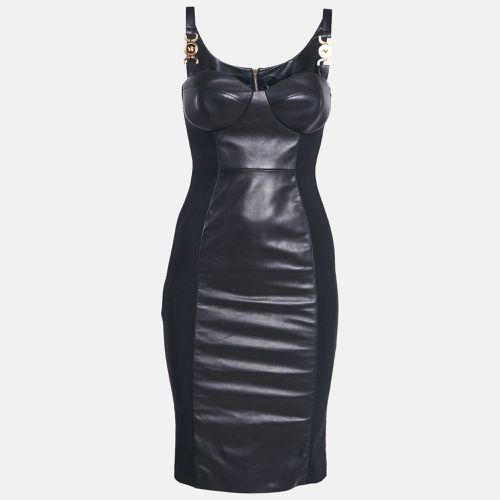 Leather and Jersey Zip-Up Bodycon Mini Dress XS - Versace - Modalova