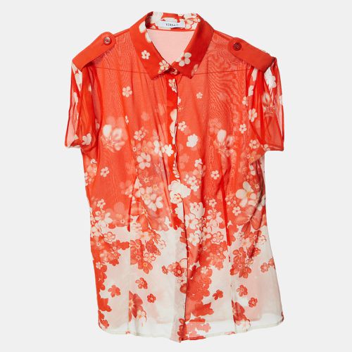 Floral Print Silk Crepe Button Front Blouse M - Versace - Modalova