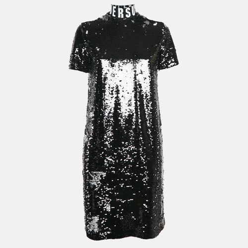 Sequin Embellished Mesh High-Neck Mini Dress S - Versus Versace - Modalova