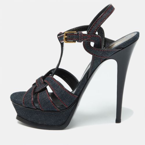 Denim and Leather Platform Sandals Size 38.5 - Yves Saint Laurent - Modalova