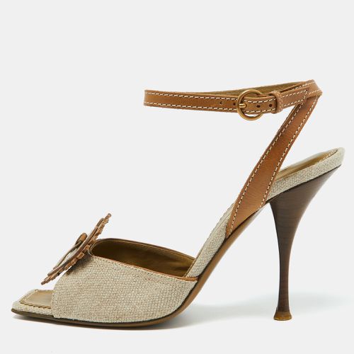 Brown Canvas and Leather Ankle Strap Sandals Size 39.5 - Yves Saint Laurent - Modalova