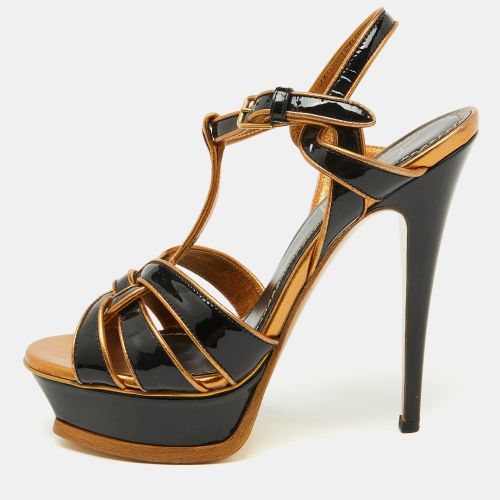 Gold Patent Leather and Leather Tribute Platform Sandals Size 36.5 - Yves Saint Laurent - Modalova