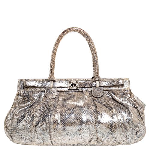 Silver Python Puffy Hobo - Zagliani - Modalova