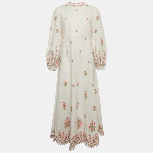 Poppy Floral Embroidered Linen Scallop Midi Dress L - Zimmermann - Modalova