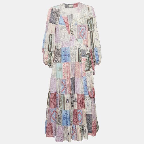 Lavender Bandana Print Crepe Tiered Midi Wrap Dress L - Zimmermann - Modalova