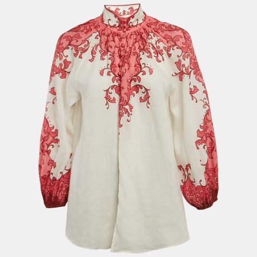 Pink Printed Ramie Nina Billow Blouse M - Zimmermann - Modalova