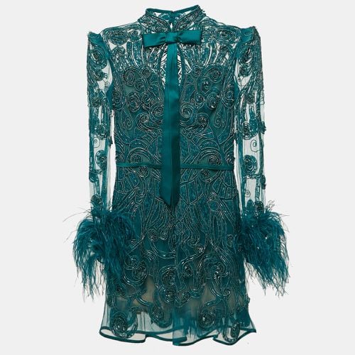 Beaded Tulle Faux Feather Detail Mini Dress XS - Zuhair Murad - Modalova