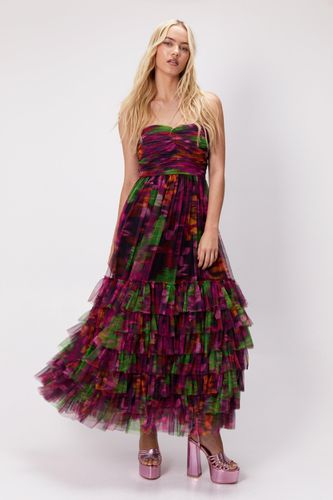 Womens Floral Print Tulle Bandeau Maxi Dress - - 8 - Nasty Gal - Modalova