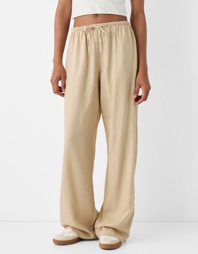 Pantalón Straight Con Lino Cintura Goma Bskteen Xl - Bershka - Modalova