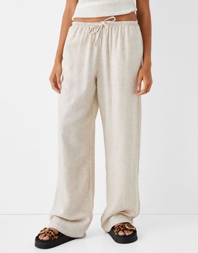 Pantalón Straight Con Lino Cintura Goma Mujer 10-12 - Bershka - Modalova