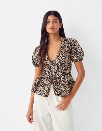 Camisa Manga Corta Detalle Lazo Mujer Xs - Bershka - Modalova