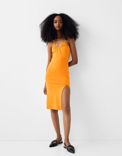 Vestido Midi Abertura Frunce Mujer L - Bershka - Modalova