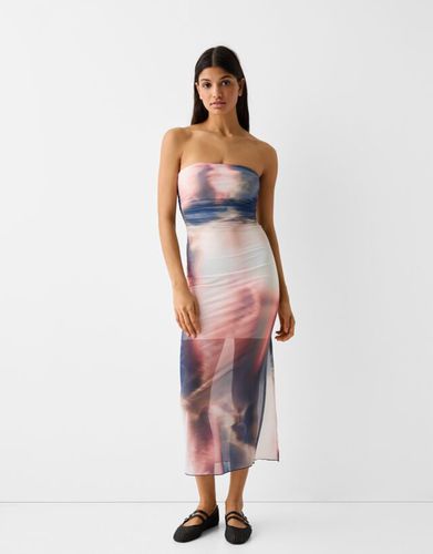 Vestido Midi Bandeau Tul Print Mujer M - Bershka - Modalova