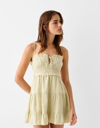 Vestido Mini Rústico Volantes Mujer S - Bershka - Modalova