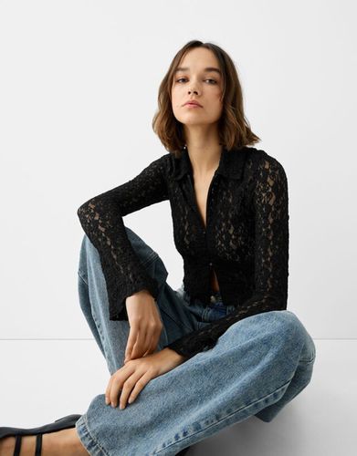 Camisa Manga Larga Encaje Cremallera Mujer S - Bershka - Modalova