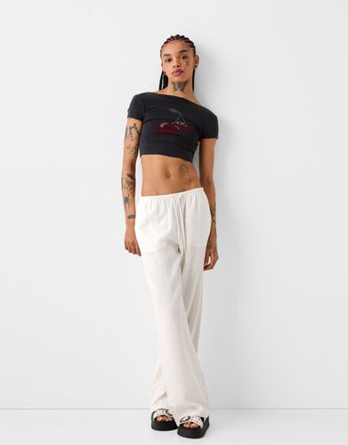 Camiseta Cropped Espalda Abierta Strass Mujer Xs - Bershka - Modalova