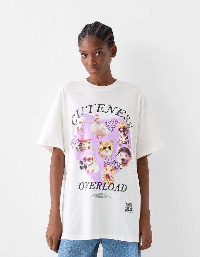 Camiseta Wearable Art Oversize Fit Print Mujer 10-12 - Bershka - Modalova
