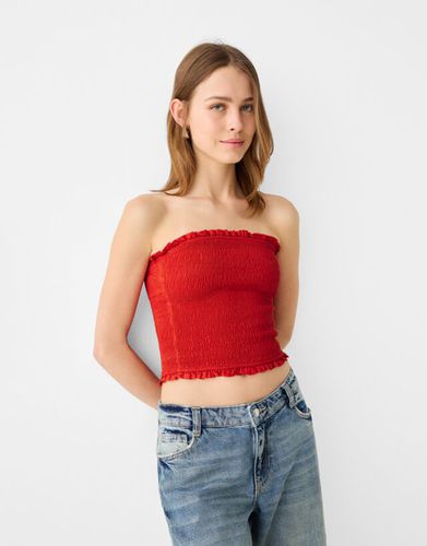 Top Con Lino Goma Canilla Mujer S - Bershka - Modalova