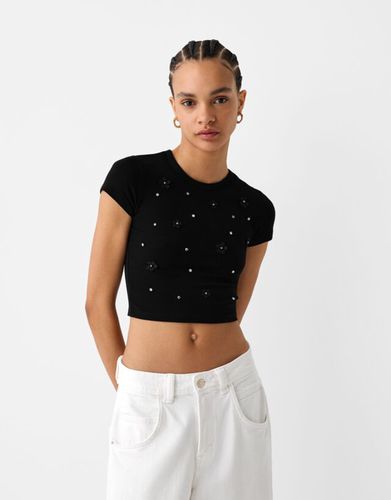 Camiseta Manga Corta Cropped Detalle Mujer L - Bershka - Modalova