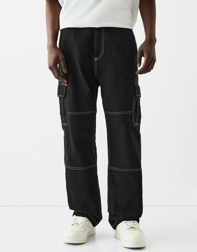 Pantalón Cargo Algodón Costuras Contraste Hombre 36 - Bershka - Modalova