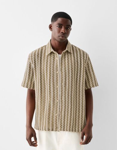 Camisa Manga Corta Rústica Rayas Hombre M - Bershka - Modalova