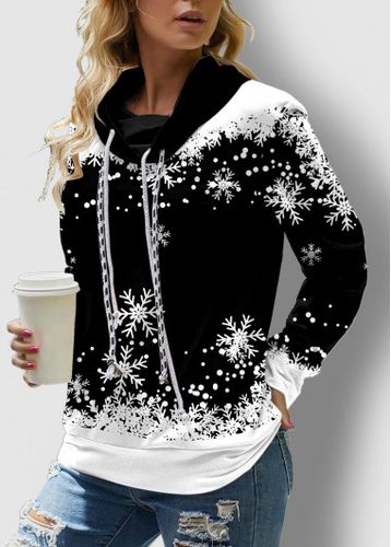 Long Sleeve Black Christmas Snowflake Print Sweatshirt - unsigned - Modalova