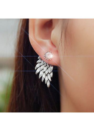 Rhinestone Detail Wings Design Silver Earrings - unsigned - Modalova